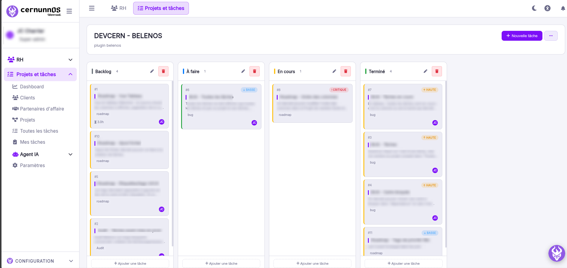 Cernunnos — Gestion de projets — Kanban